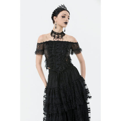 Dark in Love Ophelia Lace Off-Shoulder Gothic Top in Black