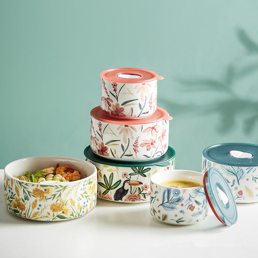 Portable box With Cover Ceramic Bowl
