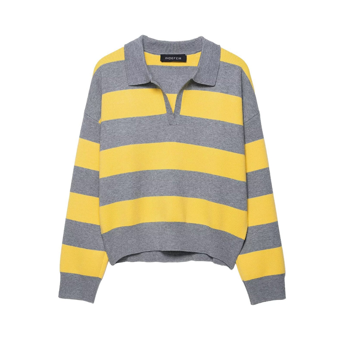 Striped polo shirt collar knit sweater