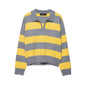 Striped polo shirt collar knit sweater