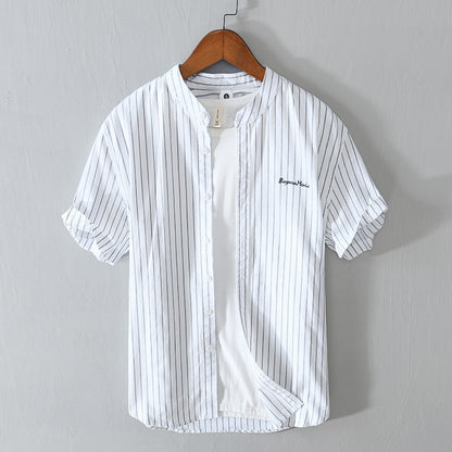 Stripes Short Sleeve Embroidered Shirt
