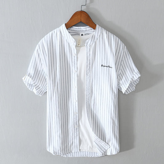 Stripes Short Sleeve Embroidered Shirt