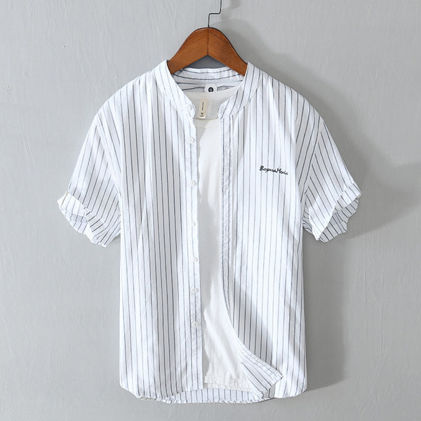 Stripes Short Sleeve Embroidered Shirt