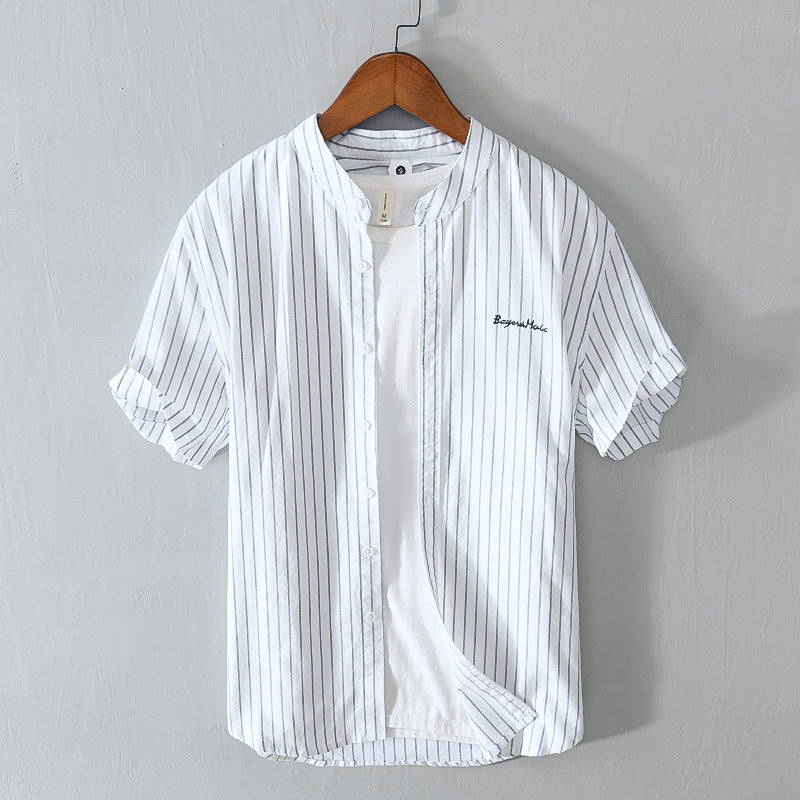 Stripes Short Sleeve Embroidered Shirt