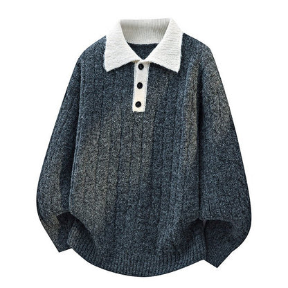 Men's Preppy Loose Fit Knit Polo Sweater