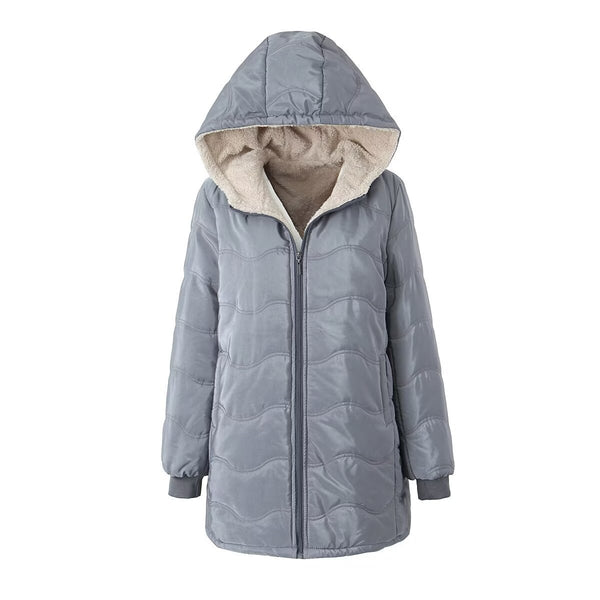 Geometric Wave Hooded Fleece-Lined Jacket