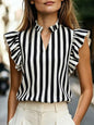 Women's Retro Ruffle-Trimmed Printed Sleeveless Shirt