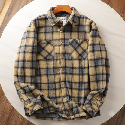 Mens Fleece-lined Warm Composite Lambswool Plaid Shirt