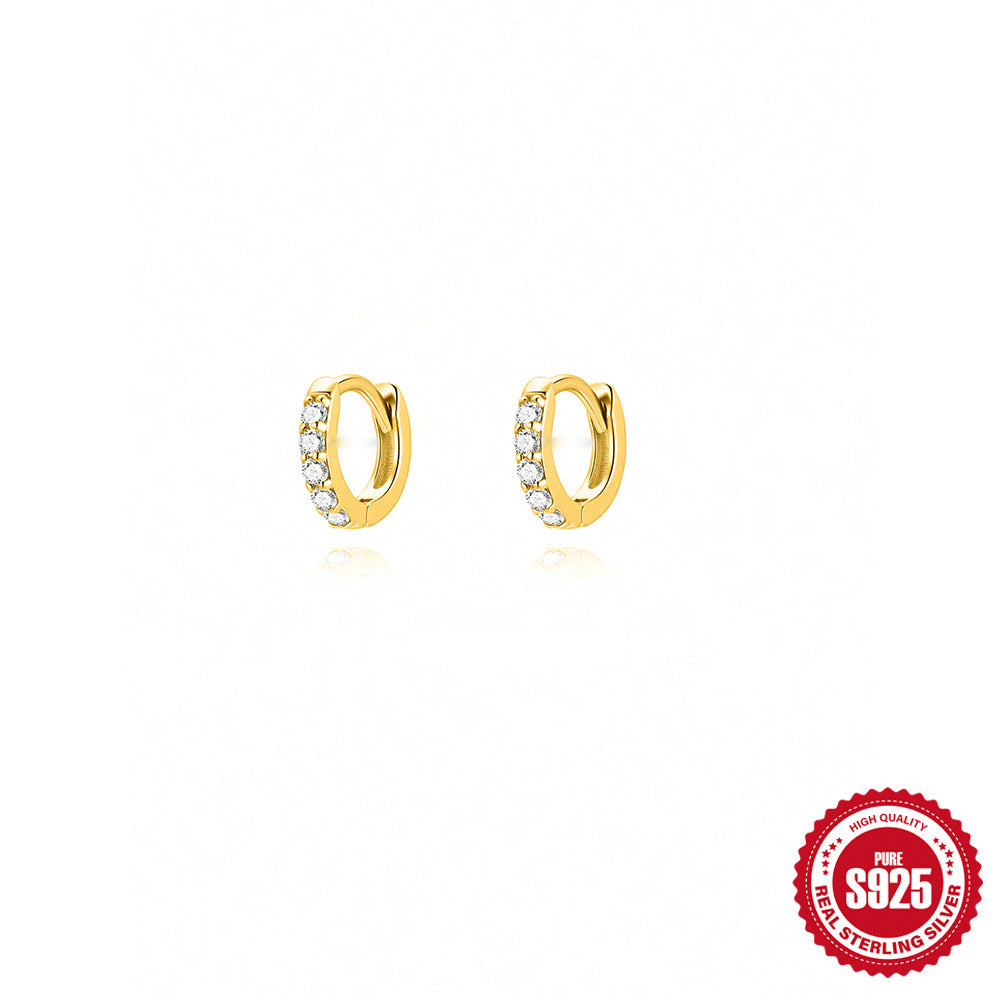 Earrings with Turquoise and Diamond Inlay 18K Gold Plated Stud