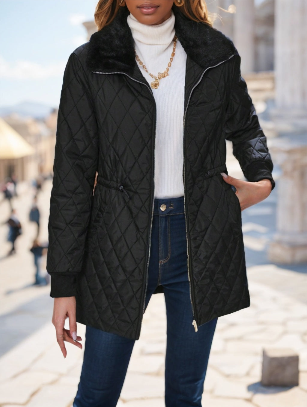Drawstring Waist Padded Padded Coat