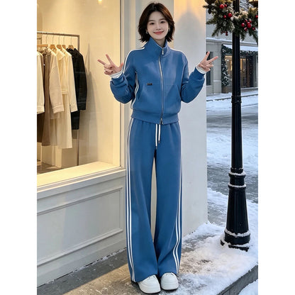 Sporty Stripe Hoodie Set for Women