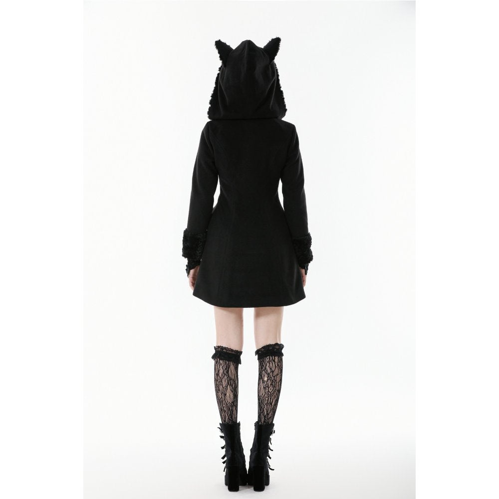 Manteau gothique Dark in Love avec oreilles de chat en fausse fourrure