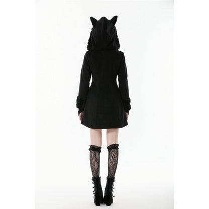 Manteau gothique Dark in Love avec oreilles de chat en fausse fourrure