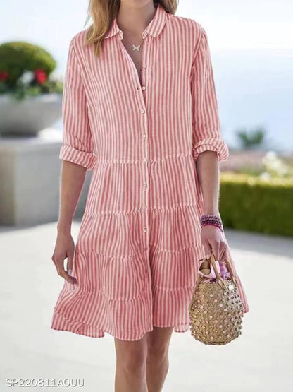 Striped Long-sleeved Shirt Dress