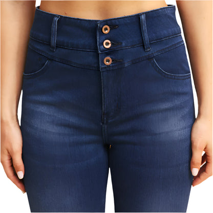 Shascullfites Melody Jean Skinny Taille Haute pour Femme – Jean Stretch Bleu Foncé avec Poches Zippées et Effet Push-Up