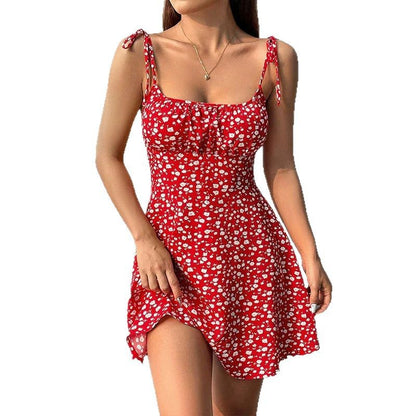 Women's Floral Print A-Line Mini Dress | Backless Mid Waist Summer Dress