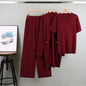 Elegant Knitted Mid-length Cardigan Coat Wide Leg Pants Three-piece Set