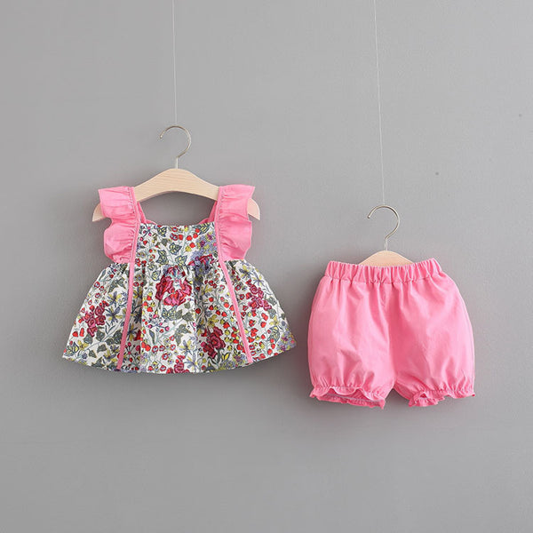 Born Girl Printed Flounced Sleeve Suit Two-piece Set