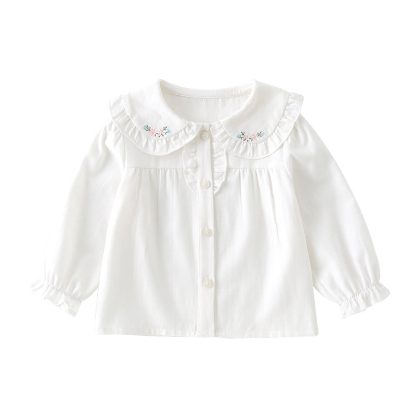Girl's Cotton White Base Long-sleeved Shirt
