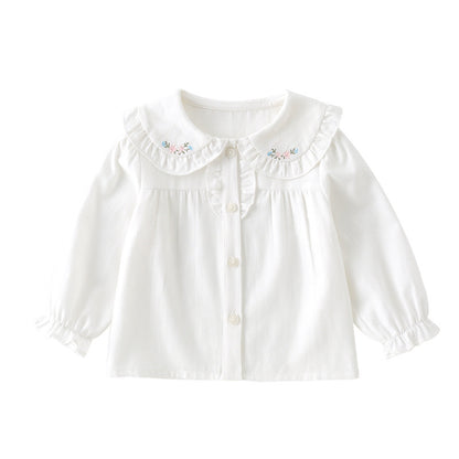 Girl's Cotton White Base Long-sleeved Shirt