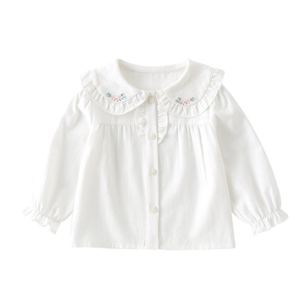 Girl's Cotton White Base Long-sleeved Shirt