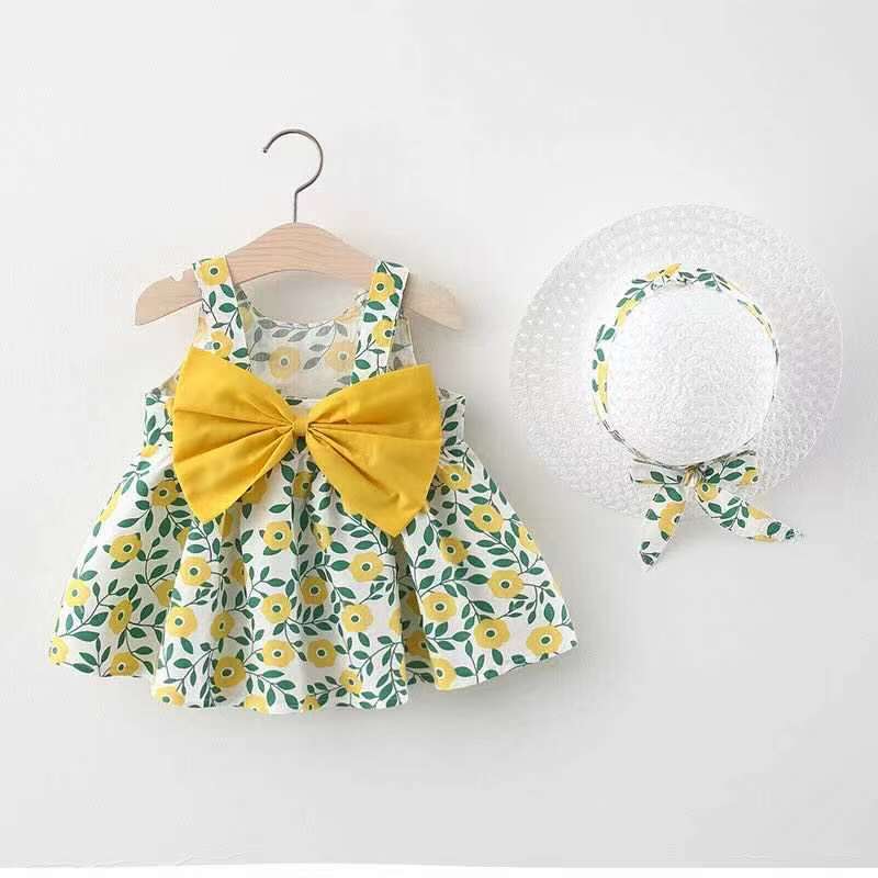 Baby Girl Print Bow Suspender Dress