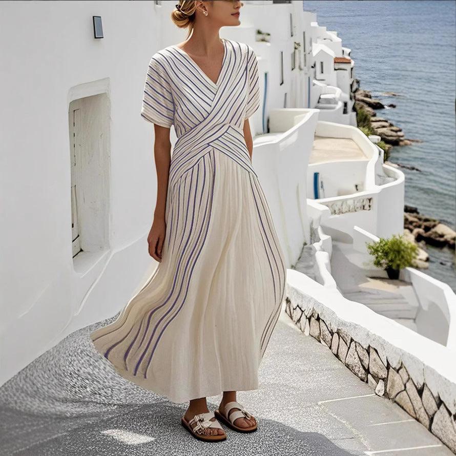 Loose Striped Retro Midi Dress