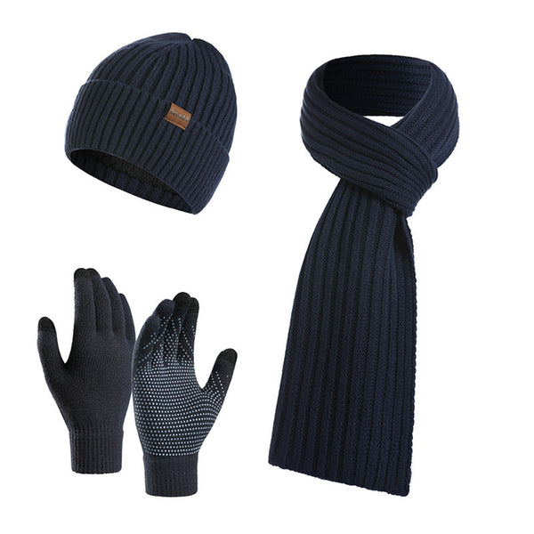 Ensemble bonnet, écharpe et gants tricotés de couleur unie pour l'hiver