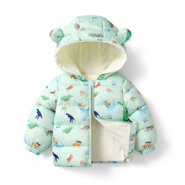 Down Cotton-padded Jacket With Fleece Thickened And Hooded For Infants And Toddlers