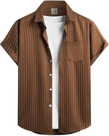 Striped And Solid-color Short-sleeve Shirt-cardigan