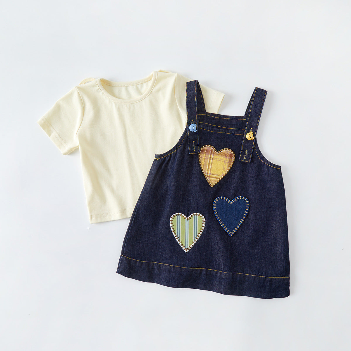 Denim Solid Color Short Sleeve Two-Piece Outfit