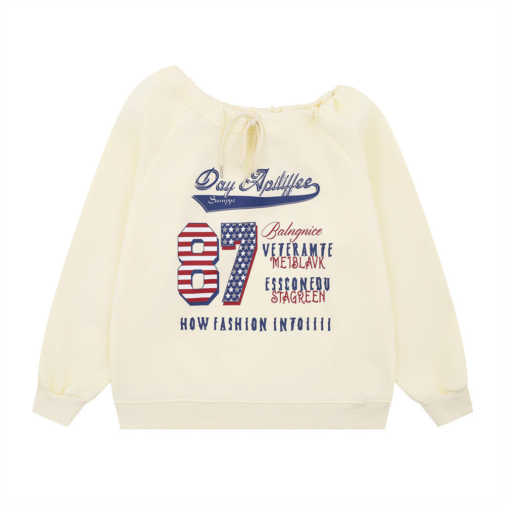Hoodie Women's Autumn Loose Streetwear Casual Shoulder-Baring Long Sleeve Top