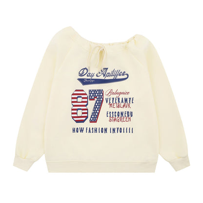 Hoodie Women's Autumn Loose Streetwear Casual Shoulder-Baring Long Sleeve Top