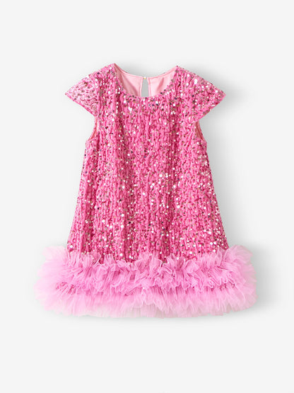 Fashion Girls Sequin Gauze Stitching Vest Dress