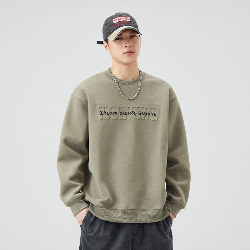 Men's  Oversized Long Sleeve Crew Neck Letter Embossed Sweatshirt
