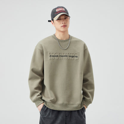 Men's  Oversized Long Sleeve Crew Neck Letter Embossed Sweatshirt