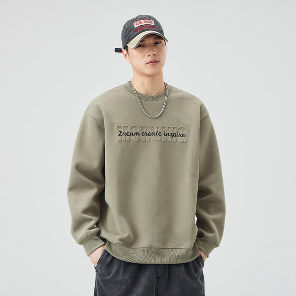 Men's  Oversized Long Sleeve Crew Neck Letter Embossed Sweatshirt