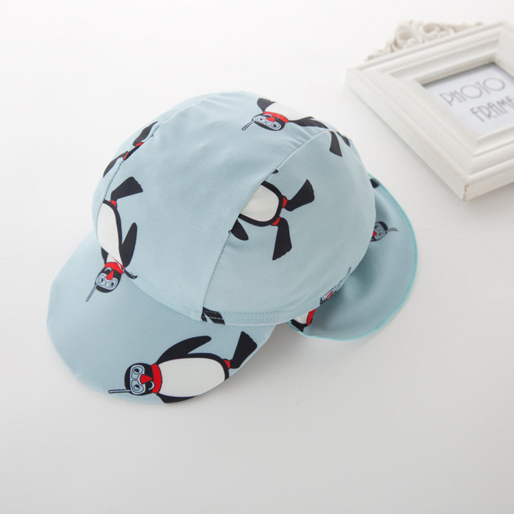 Boy One-piece Long Sleeves Penguin Beach Sun Protection Hot Spring Swimming Cap Swimsuit Two-piece