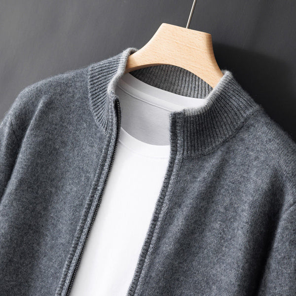 Mens Stand Collar Zipper Thickened Sweater - Stuffs & Savers