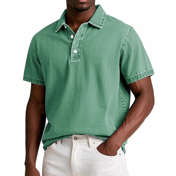 Men's Solid Colour Vintage Lapel Polo Shirt - Short Sleeve