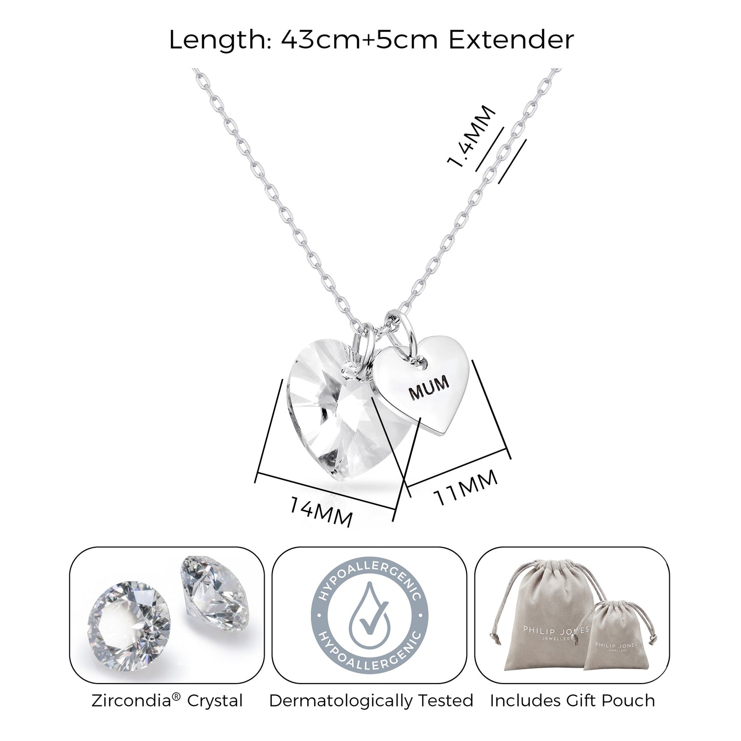 Mum Heart Necklace Created with Zircondia® Crystals