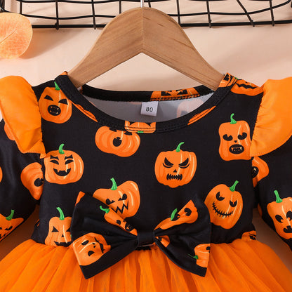 Halloween Girl's Pumpkin Dress Long Sleeve