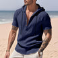 Men's Linen Hooded Henley Shirt - Breathable Short Sleeve