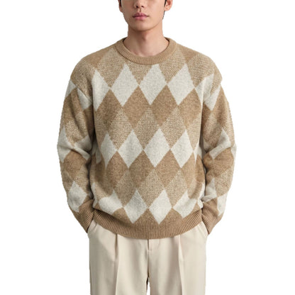 Diamond grid long sleeved sweater for men