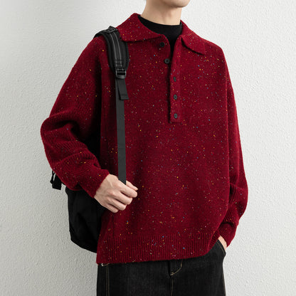 Men's  Lapel Collar Loose Knit Sweater