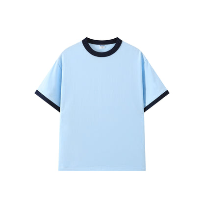 Contrast-color Short-sleeve Crew Neck Spliced Color