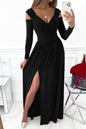 Robe longue fendue à manches longues et décolleté cache-cœur