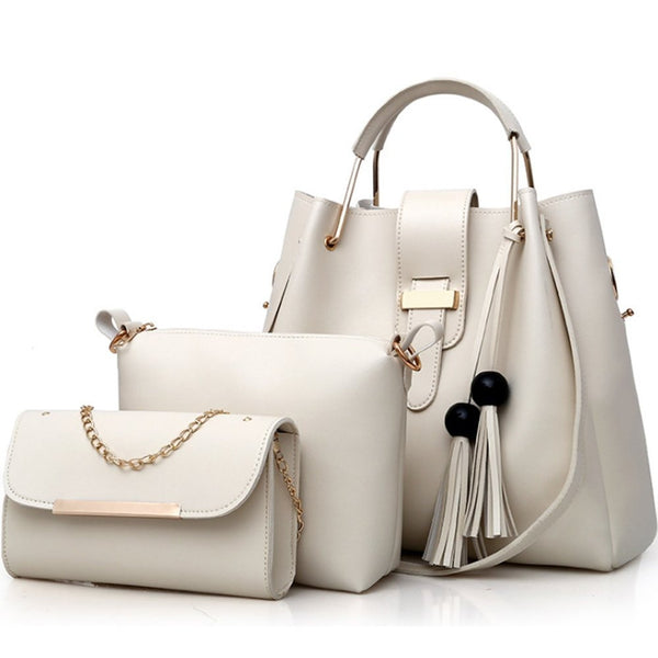 Womens Purse And Handbag 3Pcs Bag Set Tassel Tote Clutch Satchel Top Handle Shoulder Bag