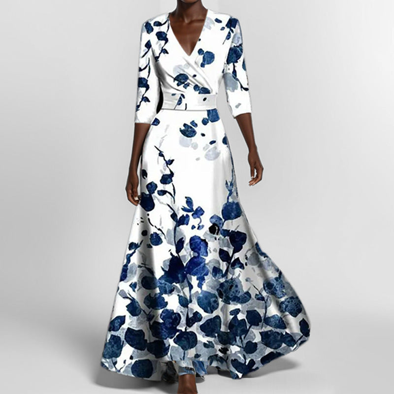 Womens Print Half-sleeve V-neck Dress
