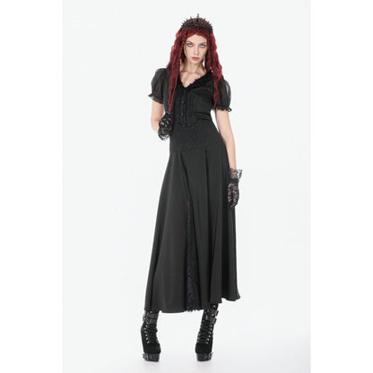 Dark In Love Dalaria High Waist Gothic Long Skirt - Lace Inset Panel